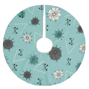 Mid Century Modern Teal Starbursts Brushed Polyester Tree Skirt