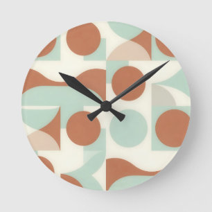 Mid Century Modern Terracotta Abstract Shapes Round Clock