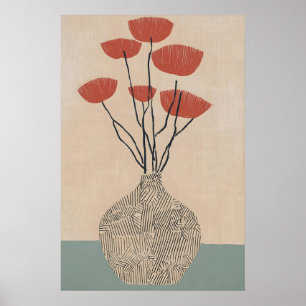 Mid-Century Modern Terracotta Floral Vase Print