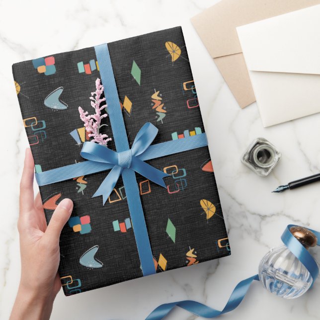 Mid Century Modern Textured Black Wrapping Paper (Gifting)