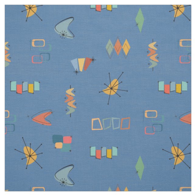 Mid Century Modern Textured Blue Fabric (Swatch)