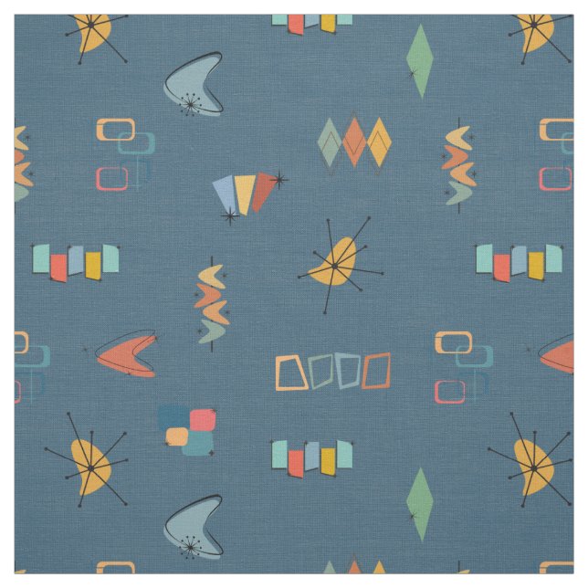 Mid Century Modern Textured Dark Blue Fabric (Swatch)