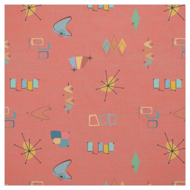 Mid Century Modern Textured Dark Coral Fabric (Swatch)