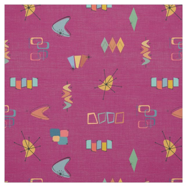Mid Century Modern Textured Dark Pink Fabric (Swatch)
