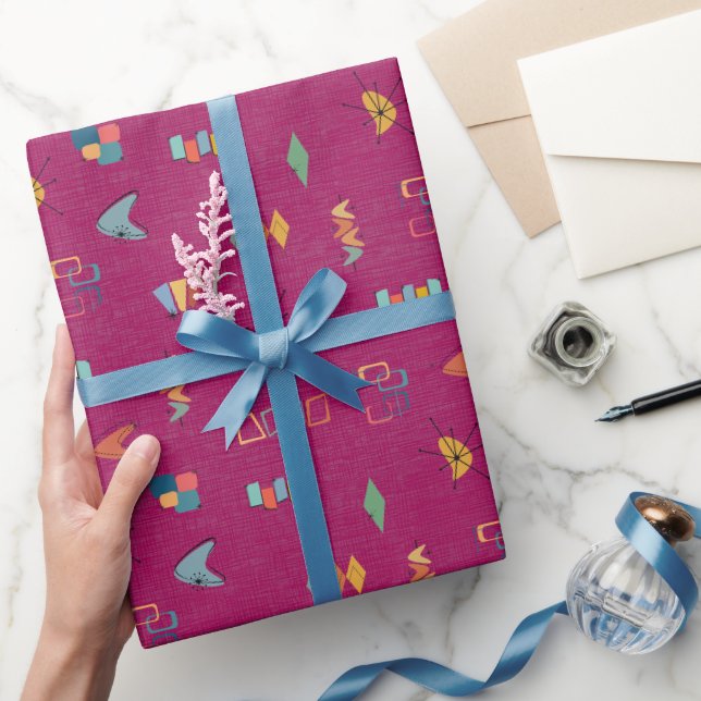Mid Century Modern Textured Dark Pink Wrapping Paper (Gifting)