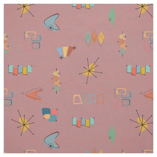Mid Century Modern Textured Dusty Dark Strawberry Fabric (Swatch)