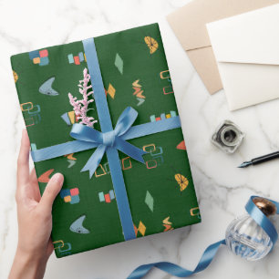 Mid Century Modern Textured Forest Green Wrapping Paper