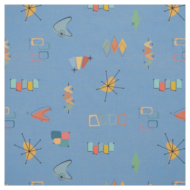 Mid Century Modern Textured Medium Blue Fabric (Swatch)