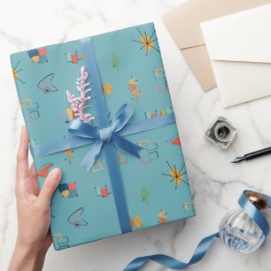 Mid Century Modern Textured Turquoise Wrapping Paper