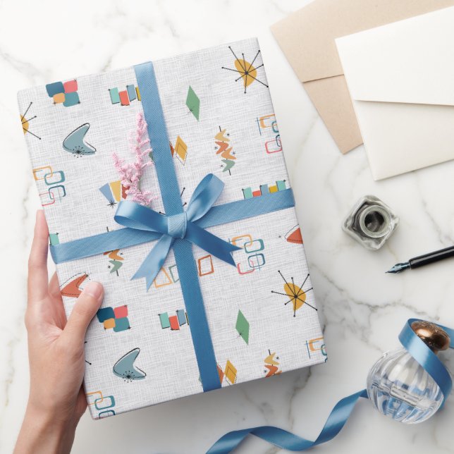 Mid Century Modern Textured White Wrapping Paper (Gifting)