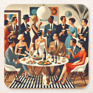 Mid Century Modern The Martini Intellectuals  Square Paper Coaster
