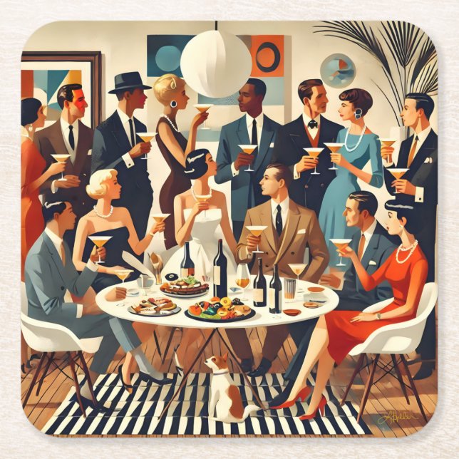 Mid Century Modern The Martini Intellectuals  Square Paper Coaster (Front)