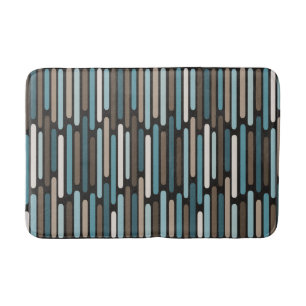 Mid Century Modern Thin Stripes Turquoise Brown Bath Mat