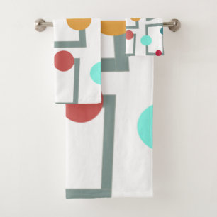 Mid-Century Modern Trapezoids and Circles Bath Towel Set