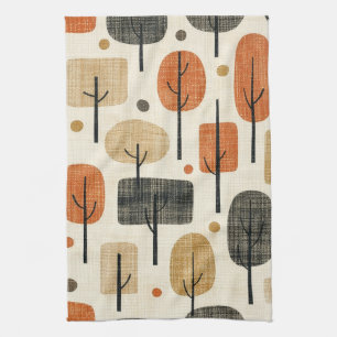 Mid Century Modern Tree Pattern Tea Towel