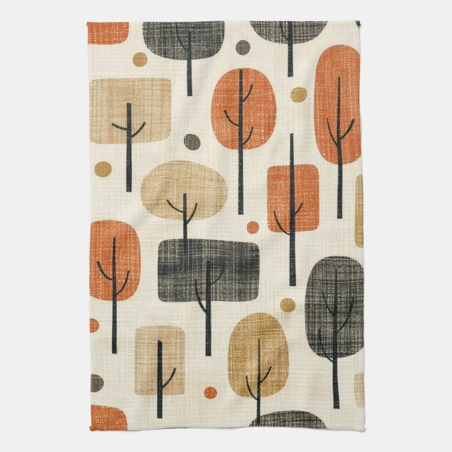 Mid Century Modern Tree Pattern Tea Towel (Vertical)