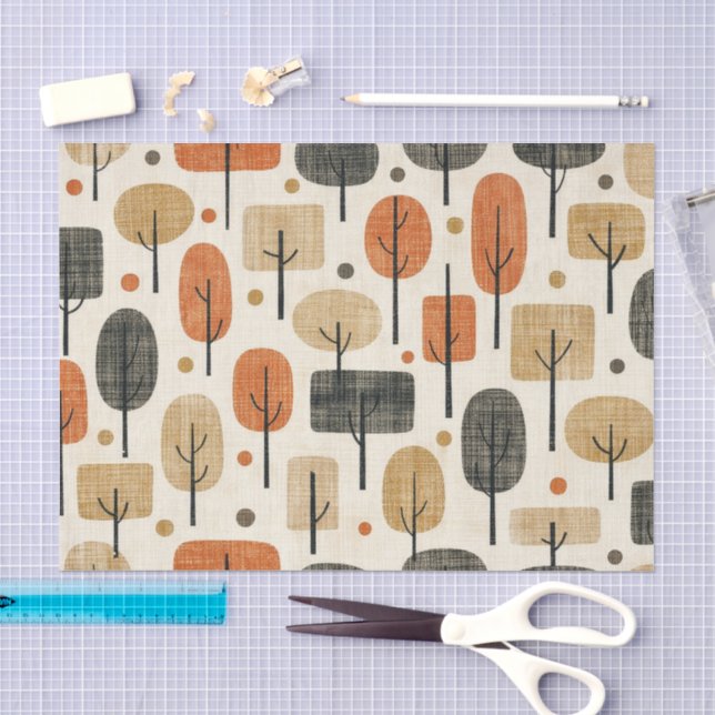 Mid Century Modern Tree Pattern Tissue Paper (Craft)