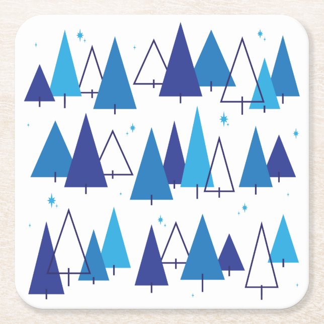 Mid Century Modern Trees Square Paper Coaster (Front)