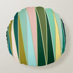 Mid-Century Modern Triangles, Aqua and Emerald Round Cushion