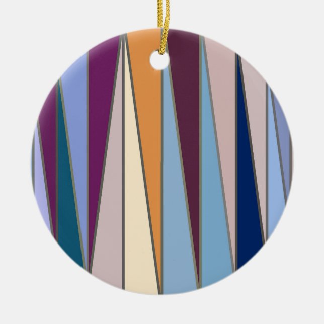 Mid-Century Modern Triangles, Blue, Purple & Gold Ceramic Tree Decoration (Front)