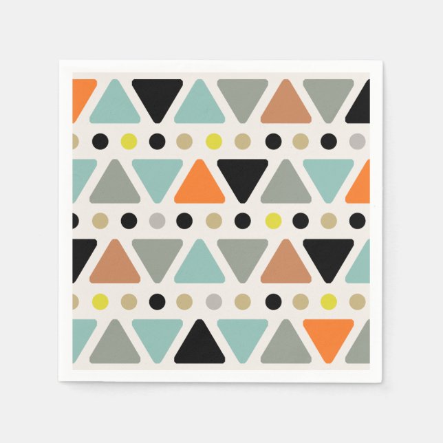 Mid Century Modern Triangles Dots Colourful Napkin (Front)