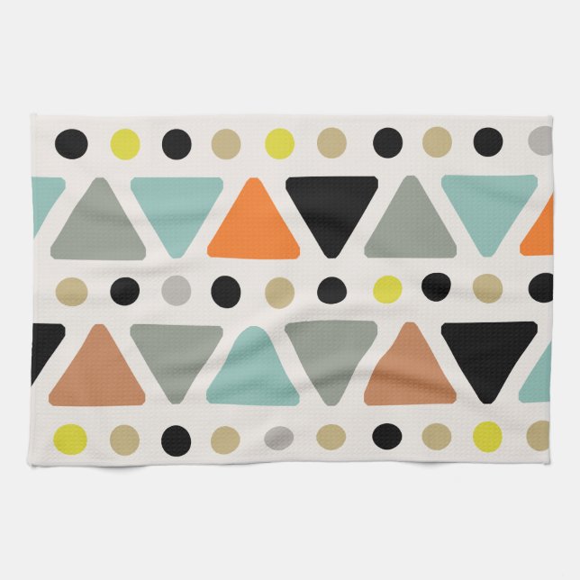 Mid Century Modern Triangles Dots Colourful Tea Towel (Horizontal)