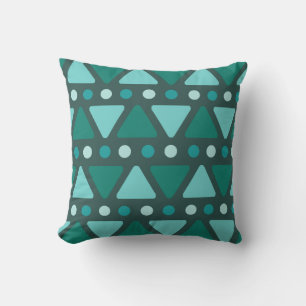 Mid Century Modern Triangles Dots Teal Cushion