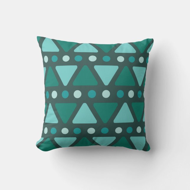 Mid Century Modern Triangles Dots Teal Cushion (Front)