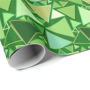 Mid-Century Modern Triangles, Emerald Green Wrapping Paper