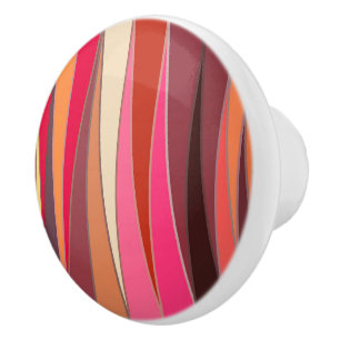 Mid-Century Modern Triangles, Fuchsia and Brown Ceramic Knob