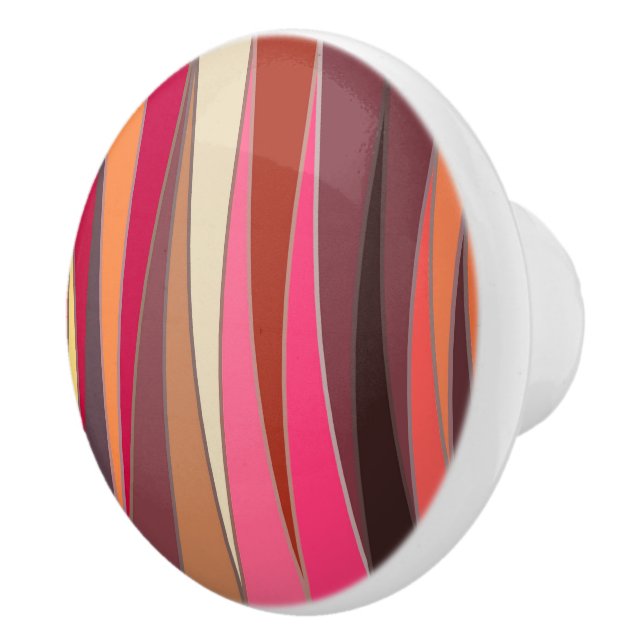 Mid-Century Modern Triangles, Fuchsia and Brown Ceramic Knob (Right)