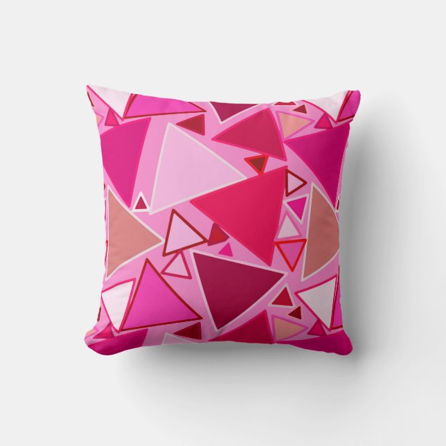 Mid-Century Modern Triangles, Pink and Burgundy Cushion (Front)