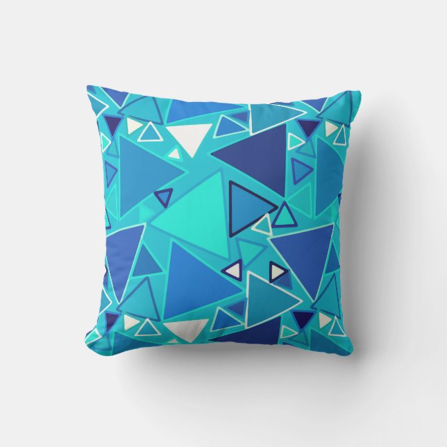 Mid-Century Modern Triangles, Shades of Blue Cushion (Front)