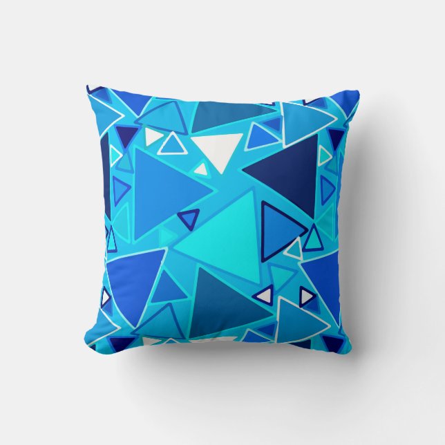 Mid-Century Modern Triangles, Shades of Blue Cushion (Front)