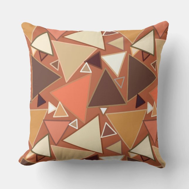 Mid-Century Modern Triangles, Tan, Brown and Beige Outdoor Cushion (Front)