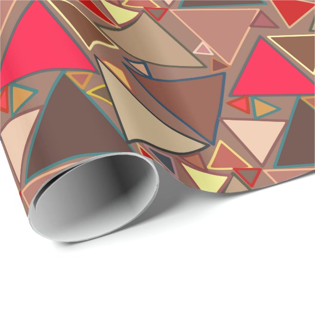 Mid-Century Modern Triangles, Taupe, Brown, Red Wrapping Paper (Roll Corner)