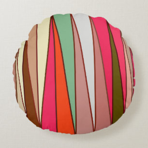 Mid-Century Modern Triangles, Taupe & Fuchsia Pink Round Cushion