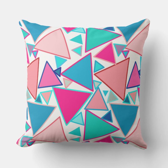Mid-Century Modern Triangles, Turquoise and Coral Outdoor Cushion (Front)