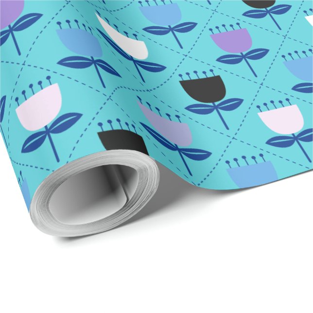 Mid-Century Modern Tulip - Blue Wrapping Paper (Roll Corner)