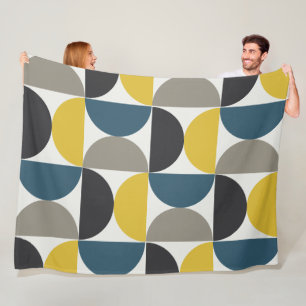 Mid-Century Modern Turmer Gunmetal and blue Fleece Blanket
