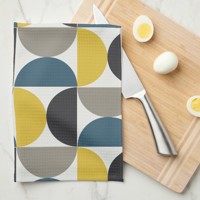 Mid-Century Modern Turmer Gunmetal and blue   Tea Towel (Quarter Fold)