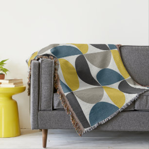Mid-Century Modern Turmer Gunmetal and blue   Throw Blanket