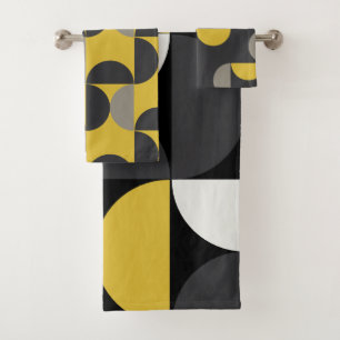 Mid-Century Modern turmeric and gunmetal grey     Bath Towel Set