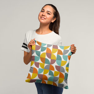 Mid-Century Modern Turquoise Gold Rust Pie Shapes Cushion