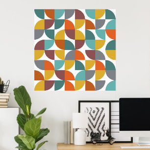 Mid-Century Modern Turquoise Gold Rust Pie Shapes Poster