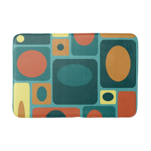 Mid Century Modern Turquoise Rectangles Bath Mat