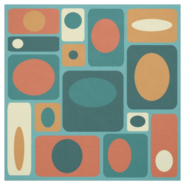 Mid Century Modern Turquoise Rectangles Fabric (Swatch)