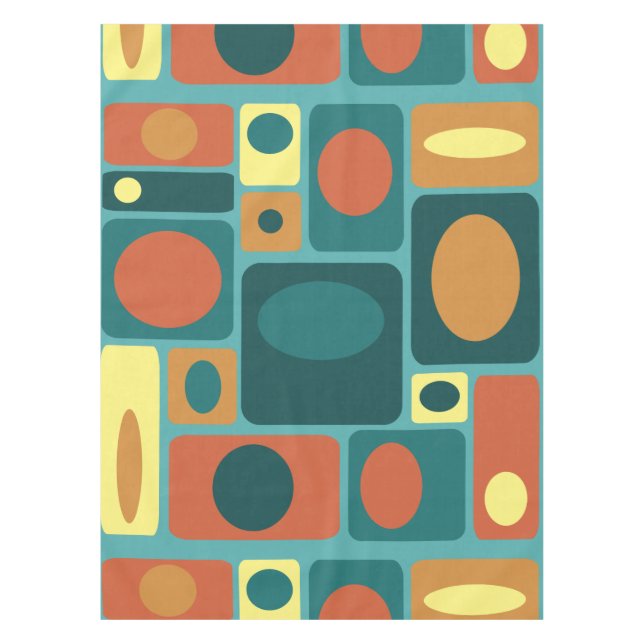 Mid Century Modern Turquoise Rectangles Tablecloth (Front)