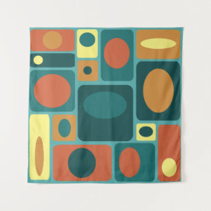 Mid Century Modern Turquoise Rectangles Tapestry
