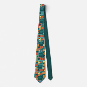 Mid Century Modern Turquoise Rectangles Tie